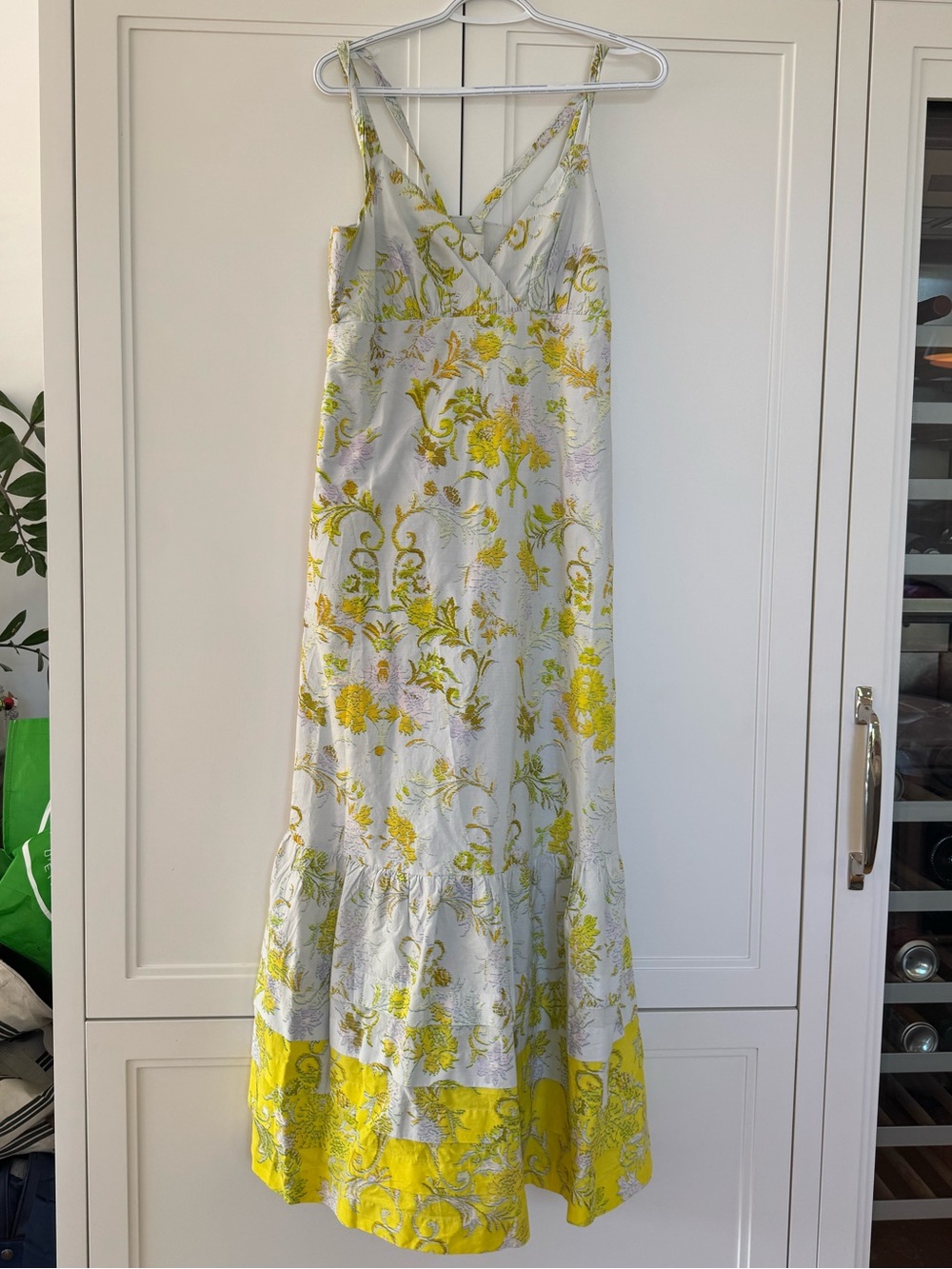 Anthropologie Gray Maxi Slip Dress with Yellow Floral Border